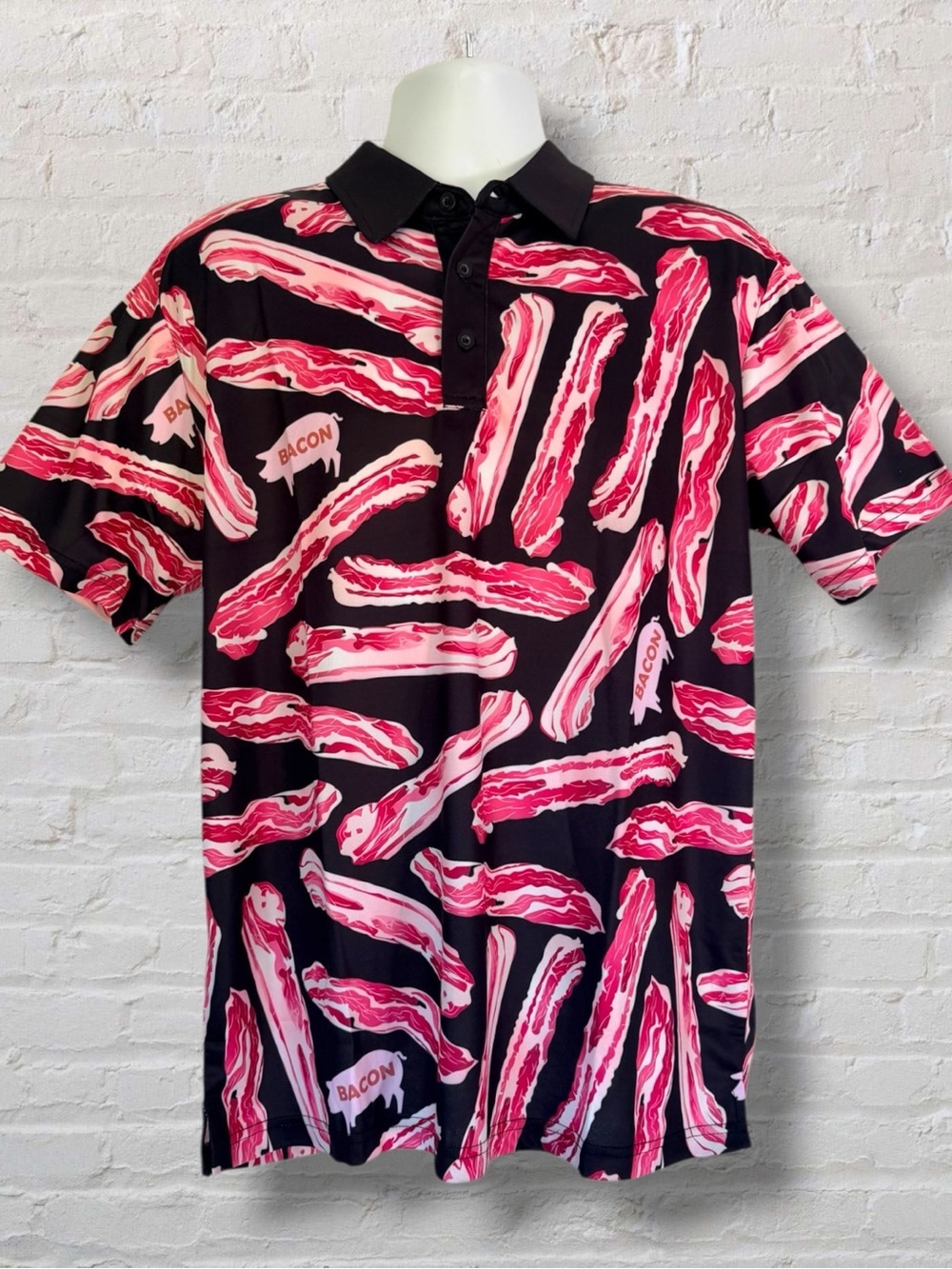 ReadyGOLF Bacon Polo Shirt NWT Mens Large Funny Golf Performance Golfcore